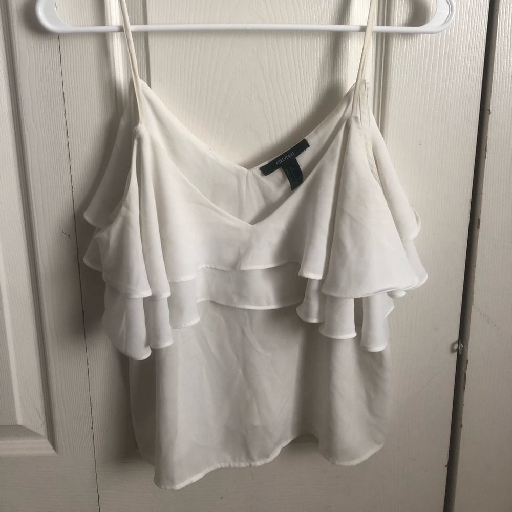 Forever 21 White Ruffle Tank